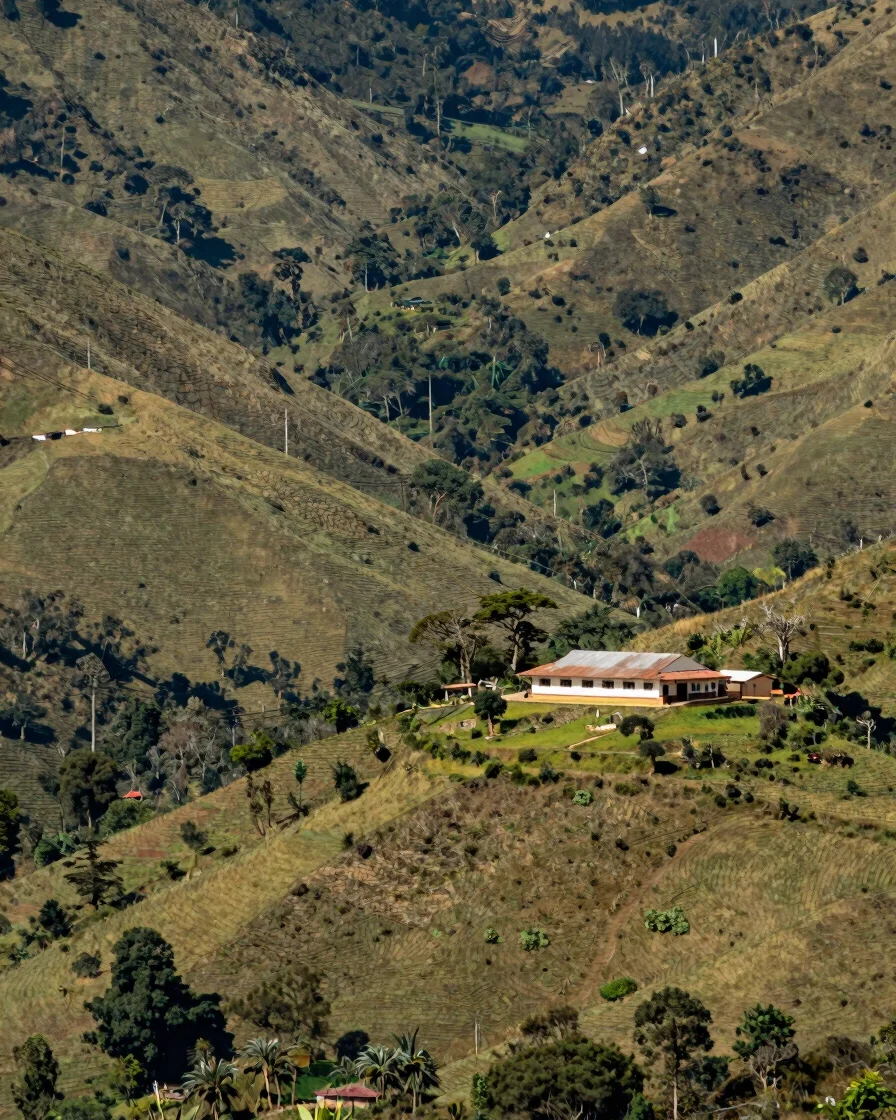 Panoramic view of a rural mountainous landscape in Corinto, Cauca