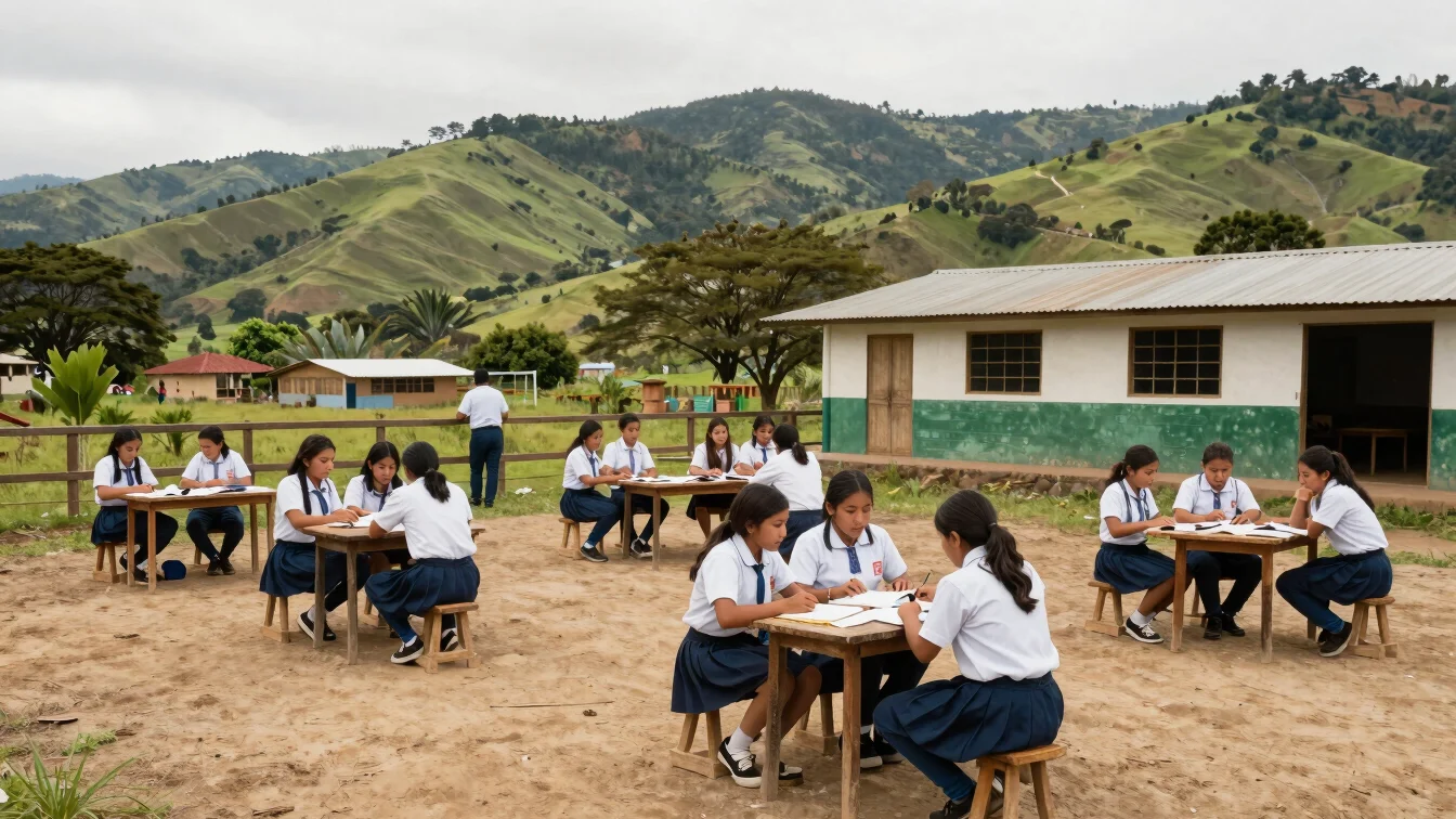 Students and teachers engaged in outdoor learning activities in a